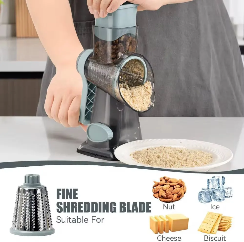 مبشرة جبن دوارة بمقبض 3 شفرات قابلة للتغيير - Rotary Cheese Grater with 3 Interchangeable Blades