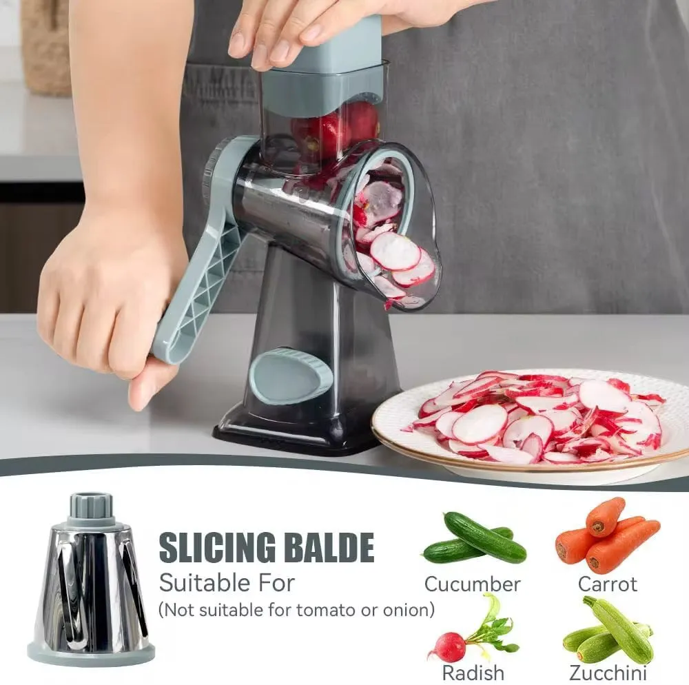 مبشرة جبن دوارة بمقبض 3 شفرات قابلة للتغيير - Rotary Cheese Grater with 3 Interchangeable Blades