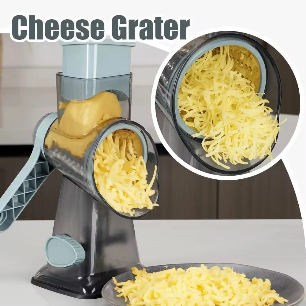 مبشرة جبن دوارة بمقبض 3 شفرات قابلة للتغيير - Rotary Cheese Grater with 3 Interchangeable Blades