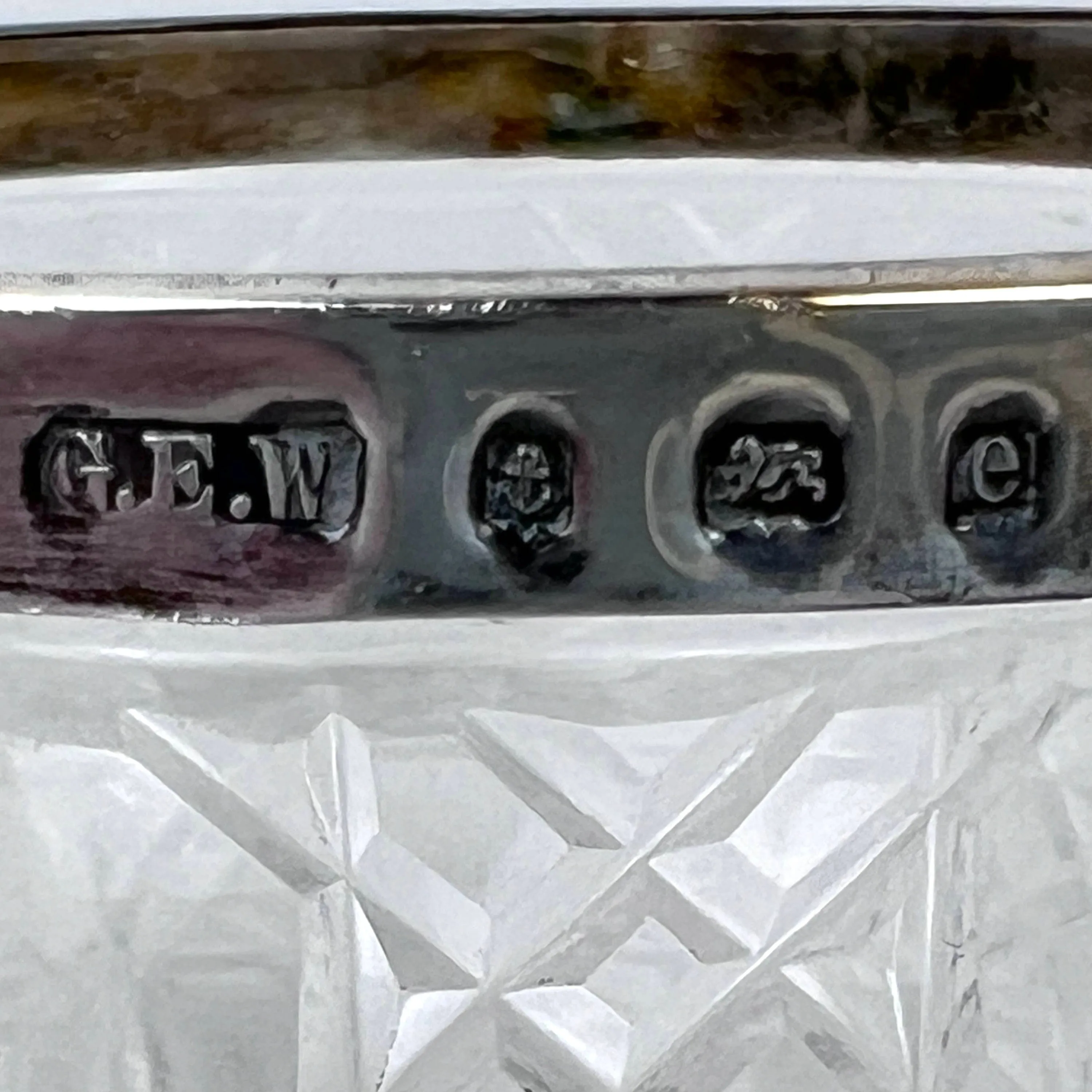 Antique 1904 English Cut Crystal Glass Bowl with Sterling Silver Rim 3.375