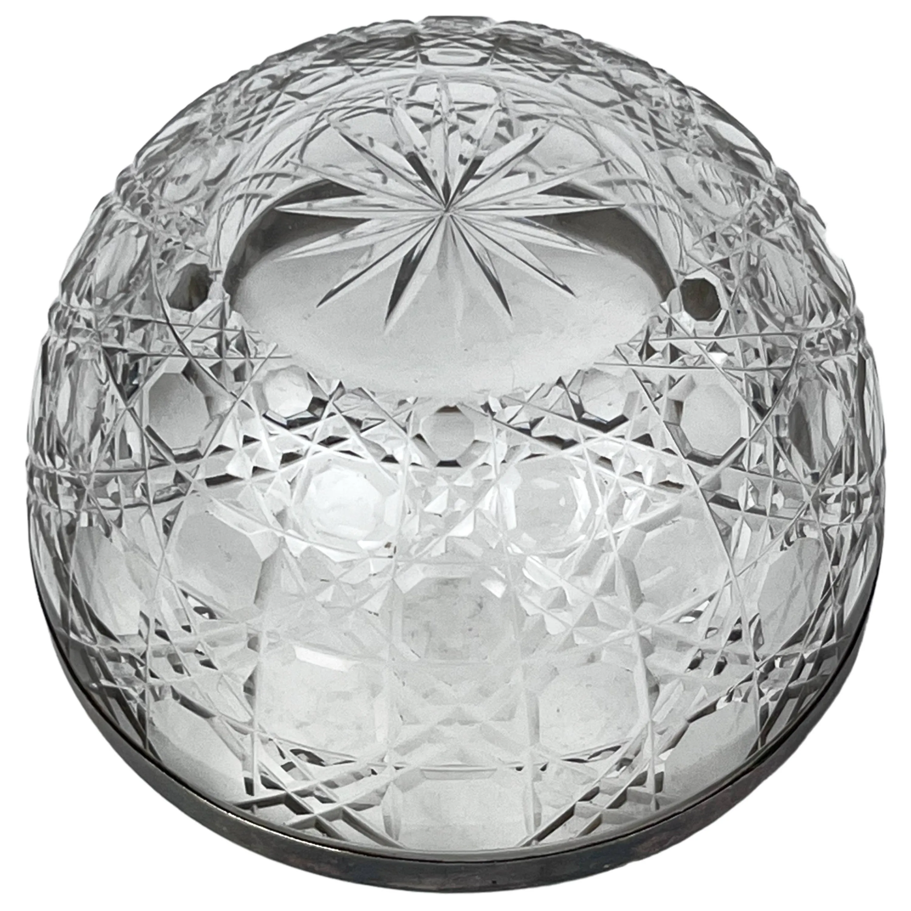 Antique 1904 English Cut Crystal Glass Bowl with Sterling Silver Rim 3.375