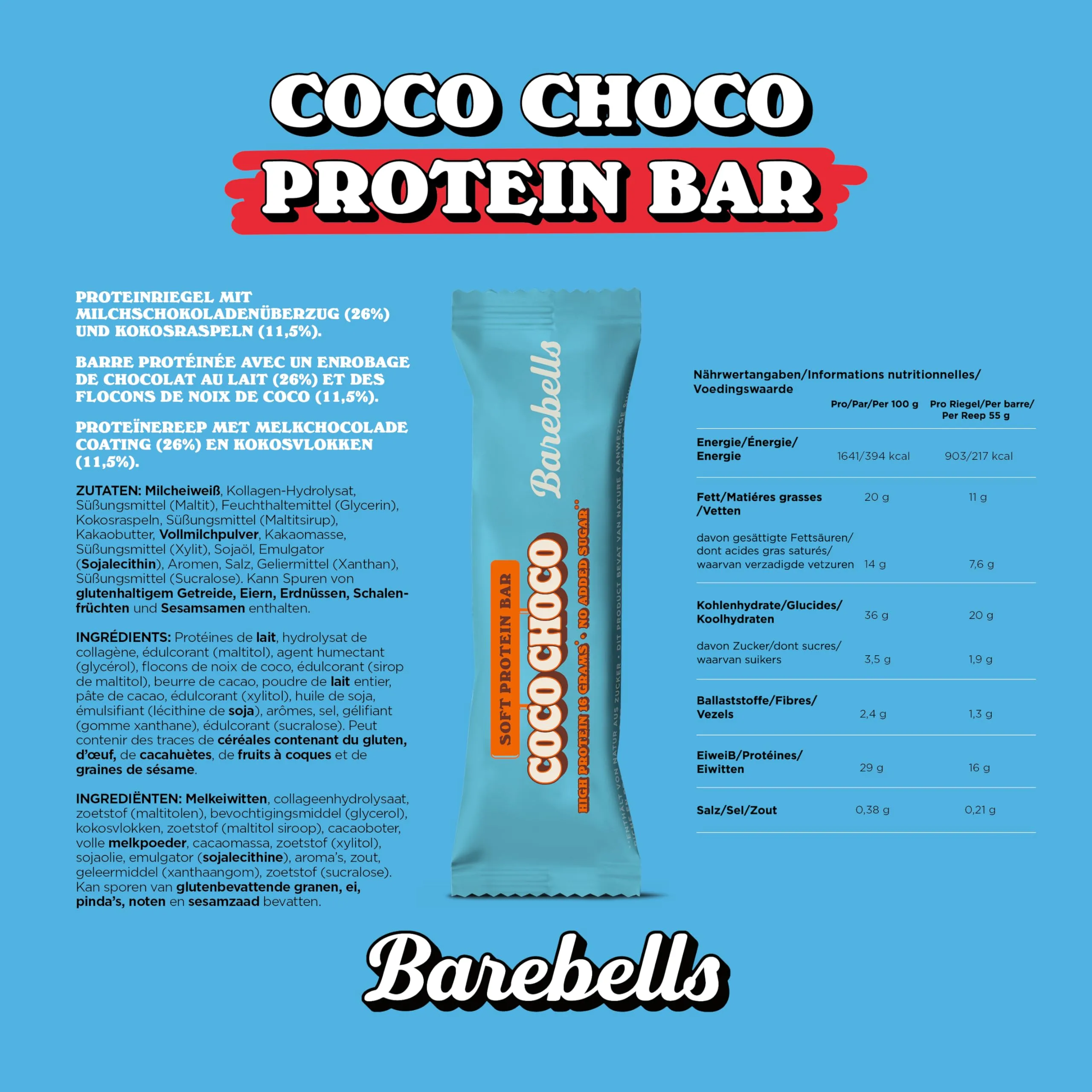 Barebells Barre de protine 20g proteine, 12x55g chocolat protein bars (Salty Peanut)