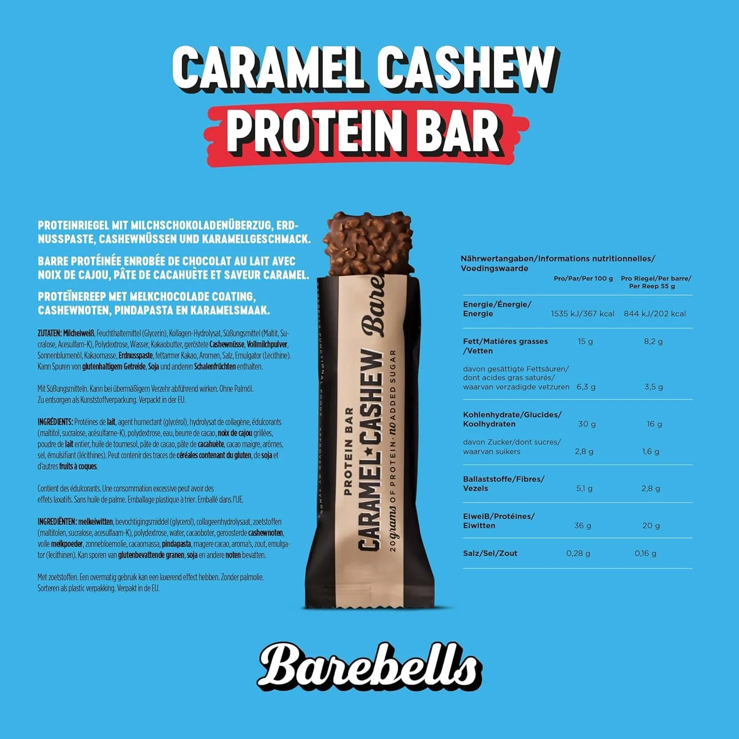 Barebells Barre de protine 20g proteine, 12x55g chocolat protein bars (Salty Peanut)