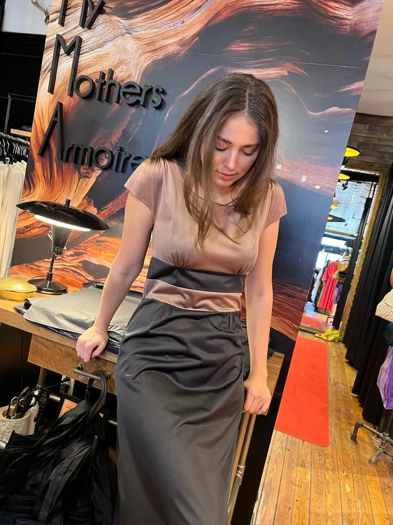 Chocolate black satin silky dress
