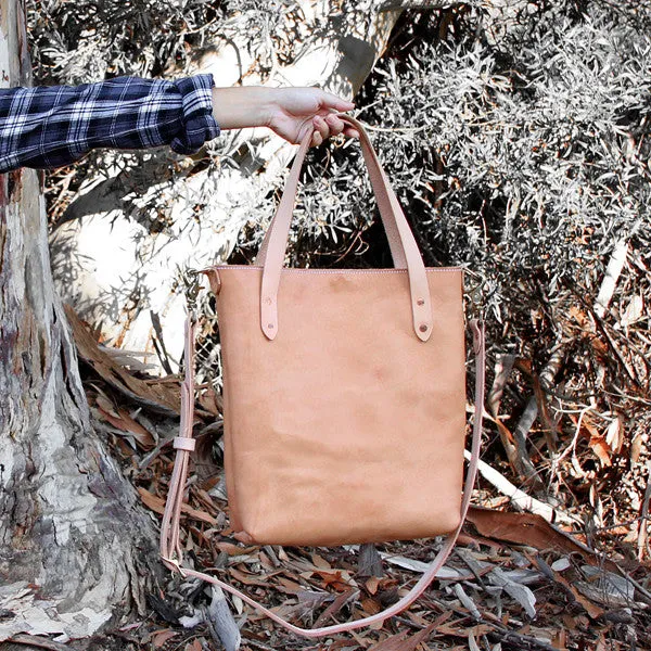 Classic Leather Crossbody Tote – Natural