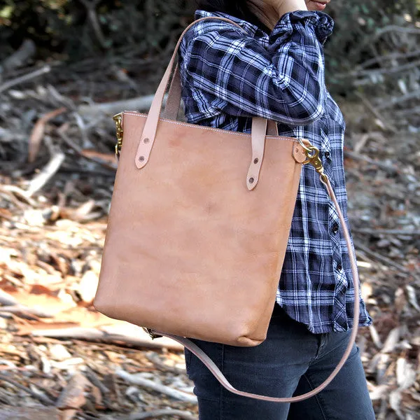 Classic Leather Crossbody Tote – Natural