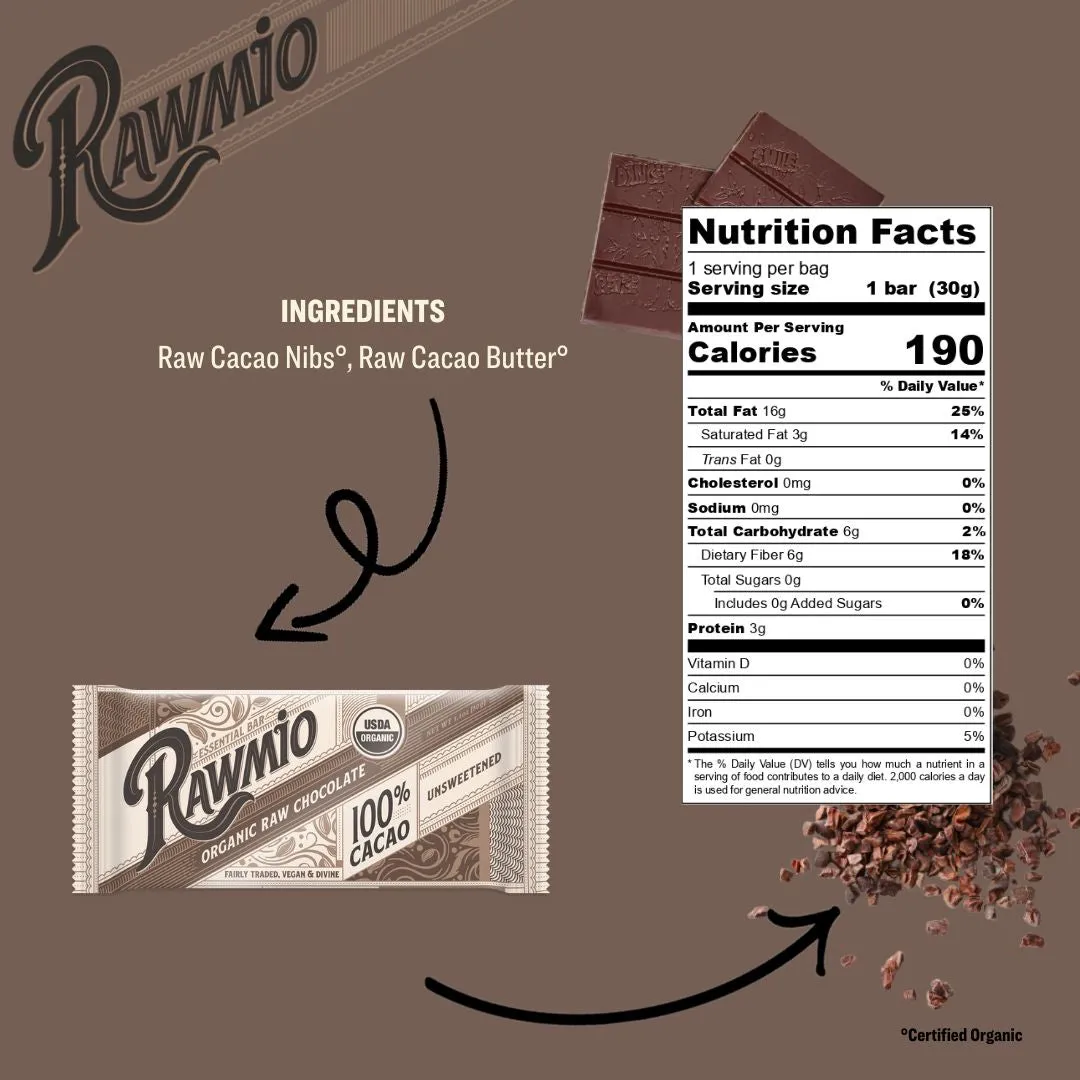 Essential Dark Chocolate Bar - 100% Cacao