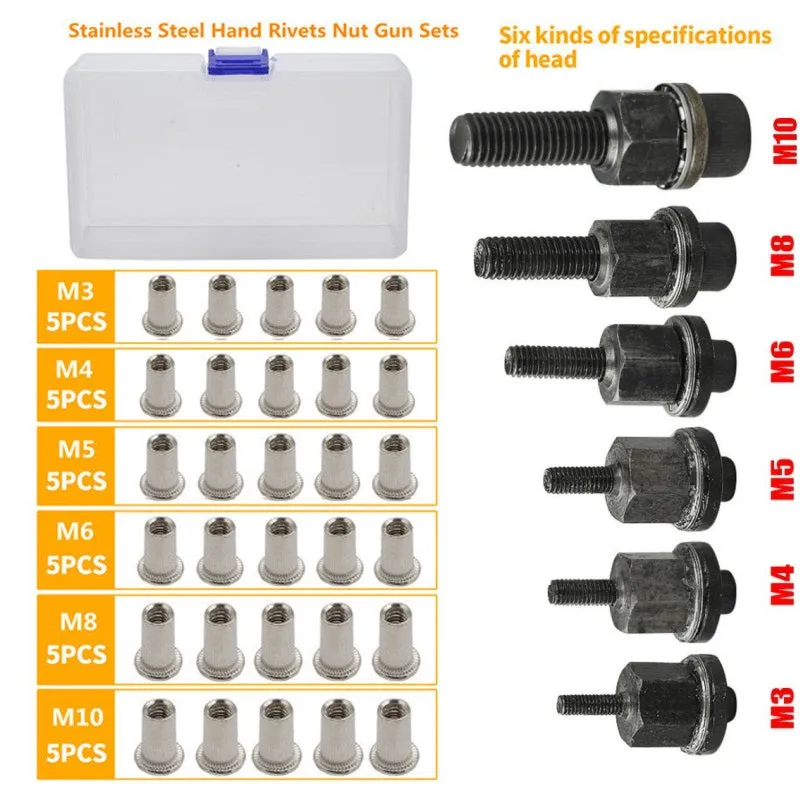 Flat Head Threaded Insert Nut Rivet Nuts Set