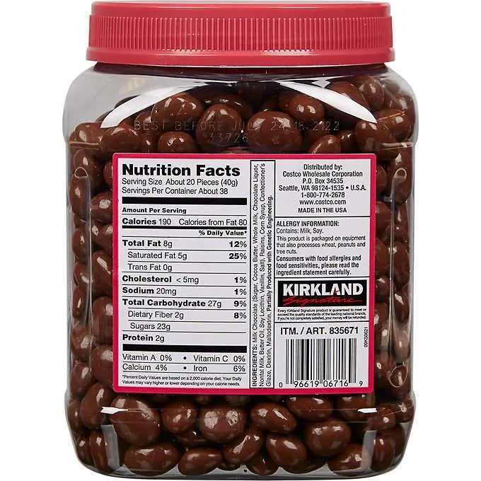 Kirkland Signature Raisins, Milk Chocolate, 3.4 Pound