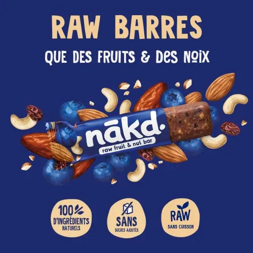 Nkd. Myrtilles | Raw Barres de Fruits et Noix | 100% D'ingrdients Naturels | Sans Sucre Ajouts | Vegan | 18 x 35g