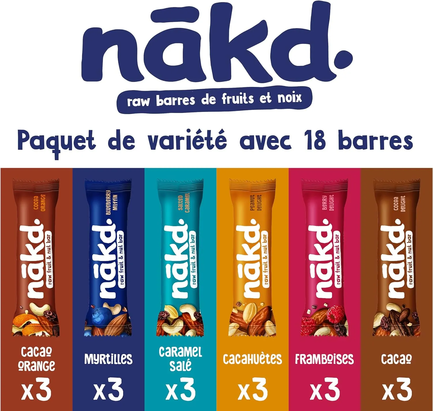 Nkd. Paquet Assortiment | Raw Barres De Fruits Et Noix | 100% D'ingrdients Naturels | Sans Sucre Ajouts | Vegan | 18 X 35g | 630g