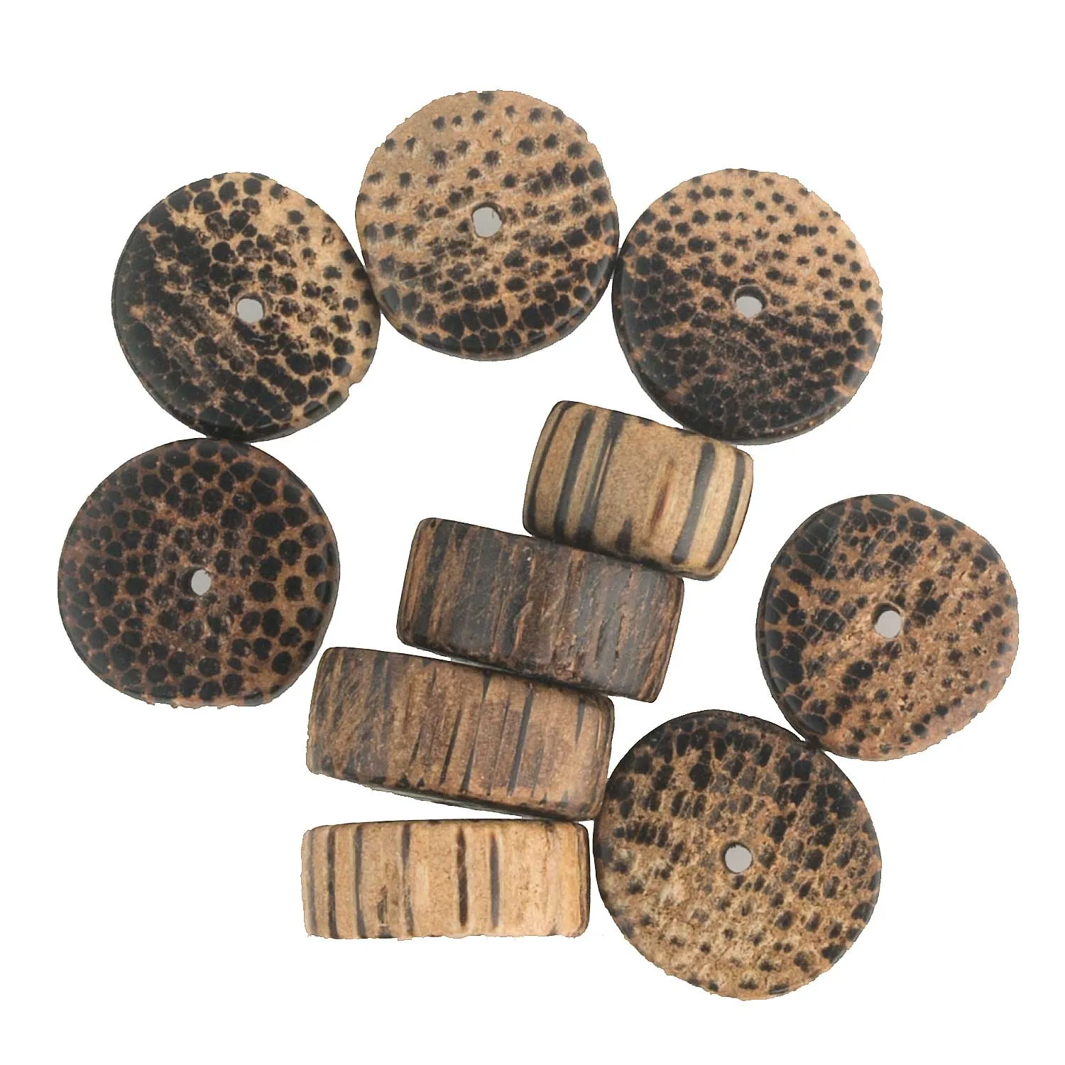 Palmwood flat round disks. 14x8mm average size. Pkg of 10. B7-WO113(e)