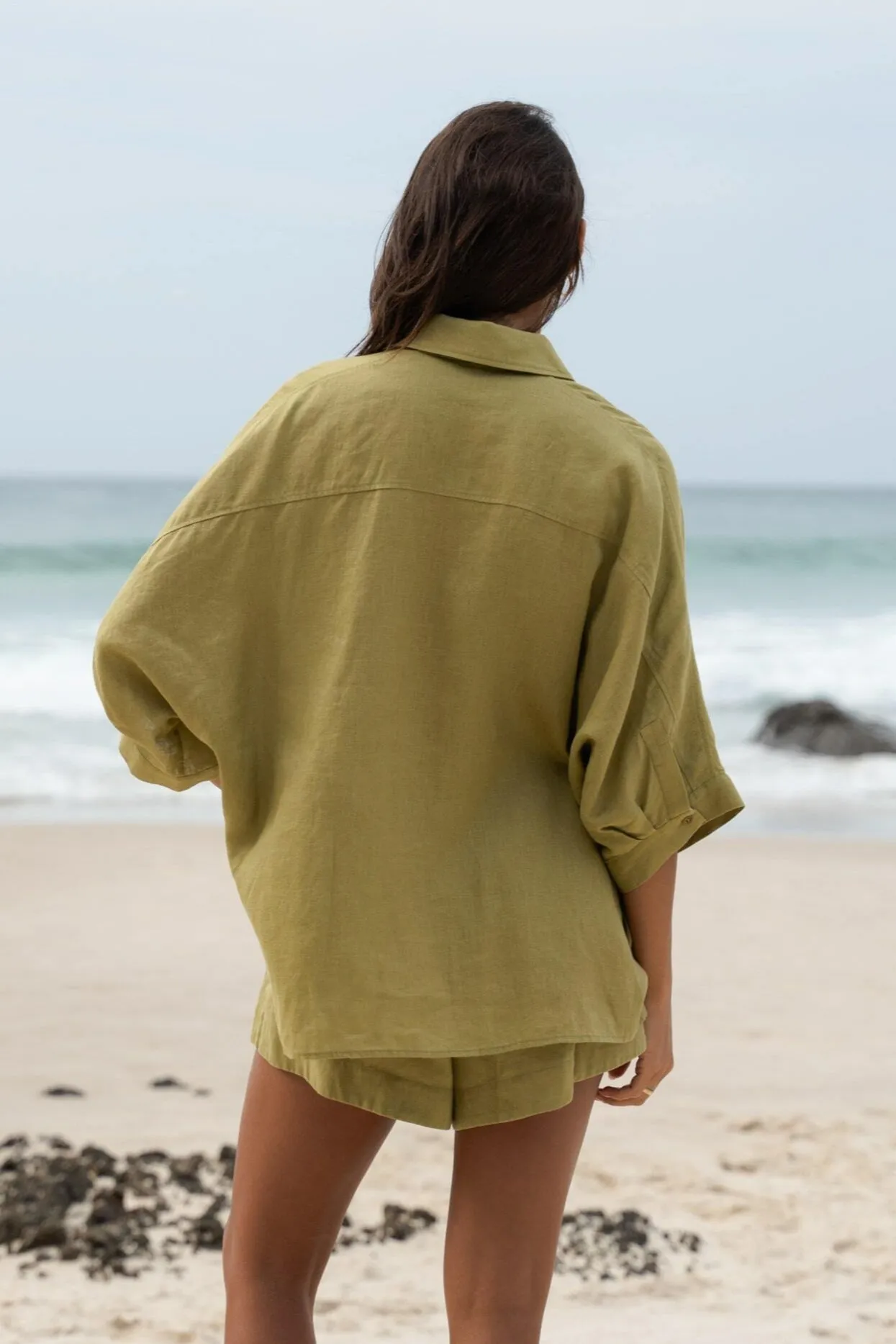 PIXIE OLIVE LINEN SHIRT