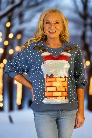 Queen Of Sparkles Blue Santa Stuck In Chimney Sweatshirt
