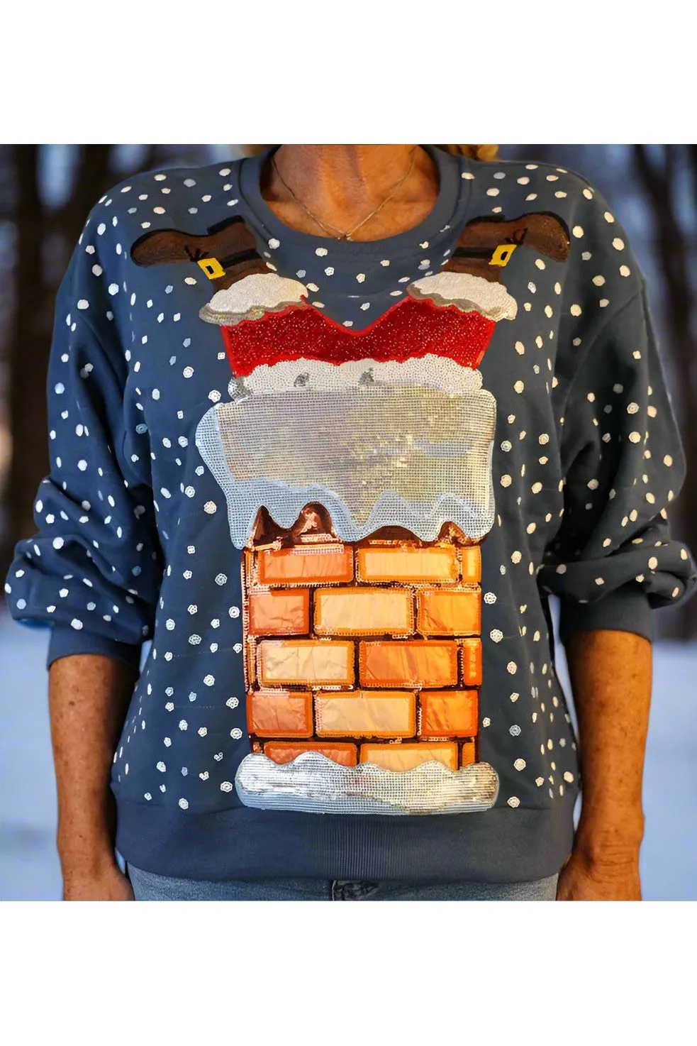 Queen Of Sparkles Blue Santa Stuck In Chimney Sweatshirt